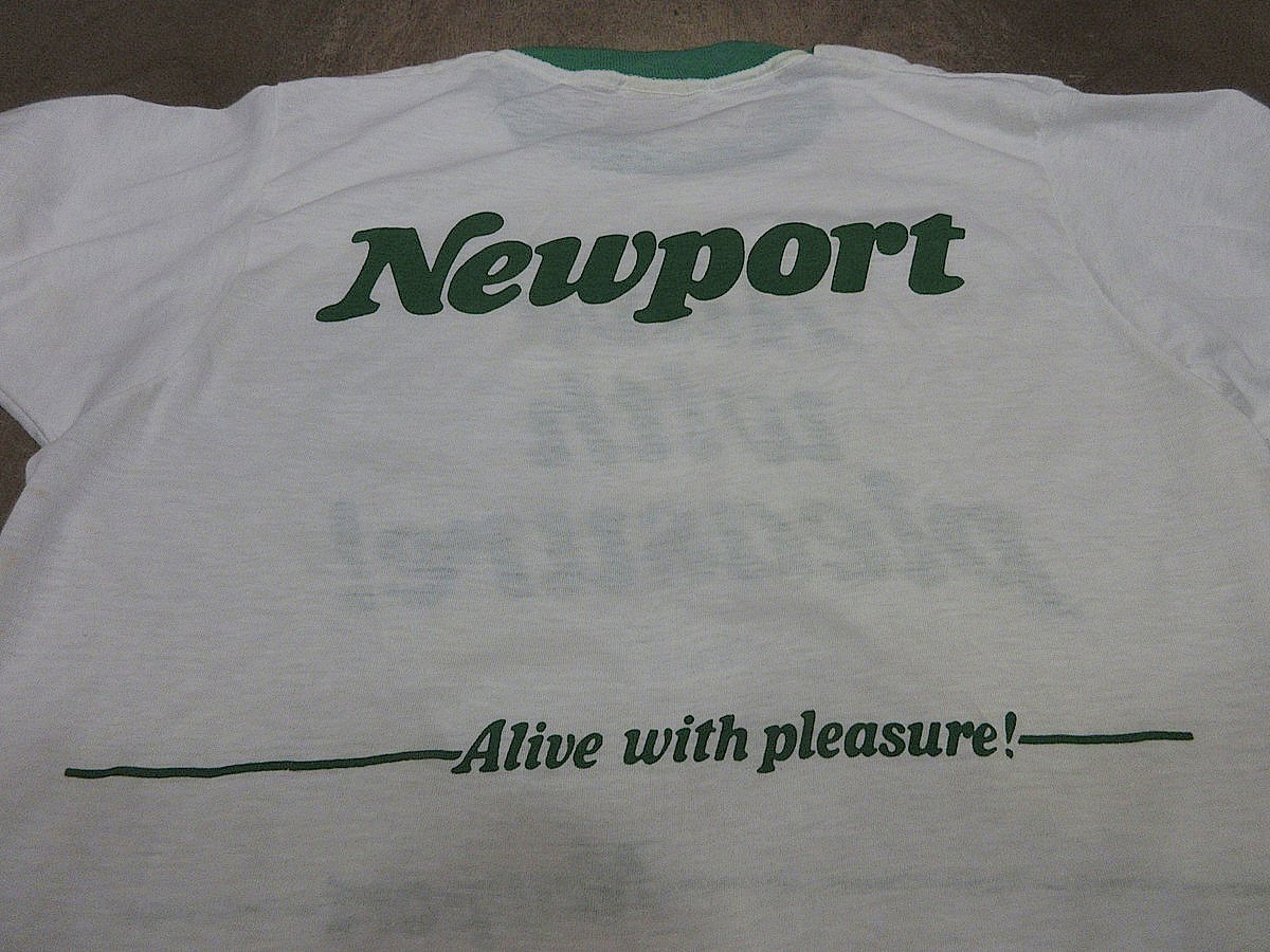 ビンテージ80's○DEADSTOCK NewportプリントリンガーTシャツsize L○2