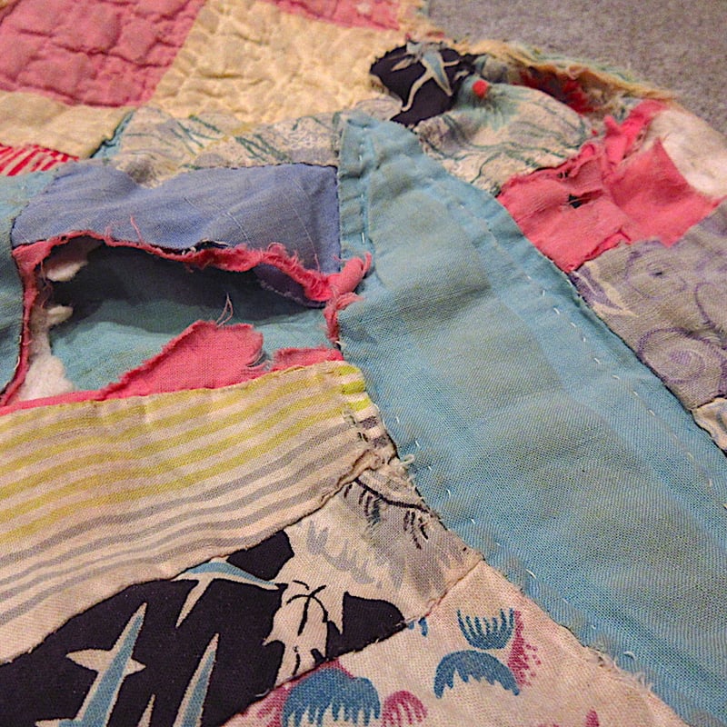 ビンテージ~40's○パッチワークキルトファブリックsize 約235cm × 約