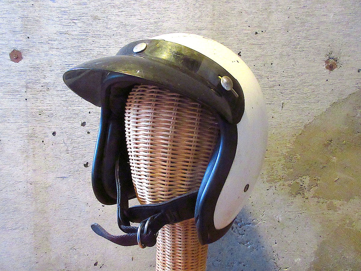 ヘルメット　ヴィンテージ　1960s Sシェル　USA製 60's 純正バイザー付 McHAL SPEEDWAY 革巻リム WHITE 59cm
