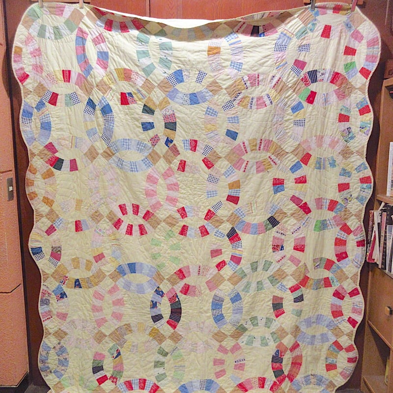 ビンテージ70's○Laura H. Gordonパッチワークキルトマルチカバーsize