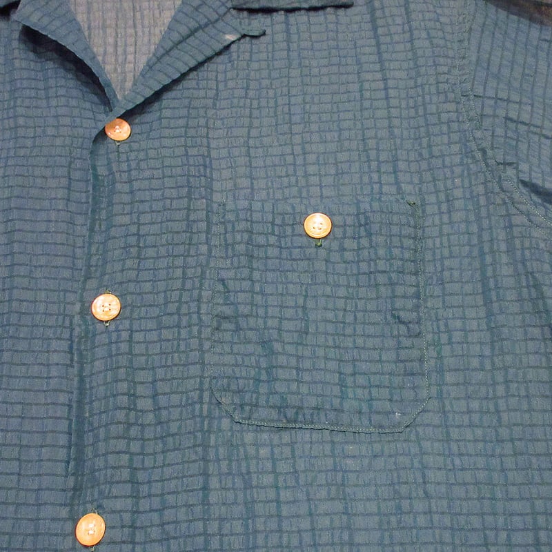 ビンテージ50's○Tru Val ナイロンシアサッカーループカラーシャツ緑 M