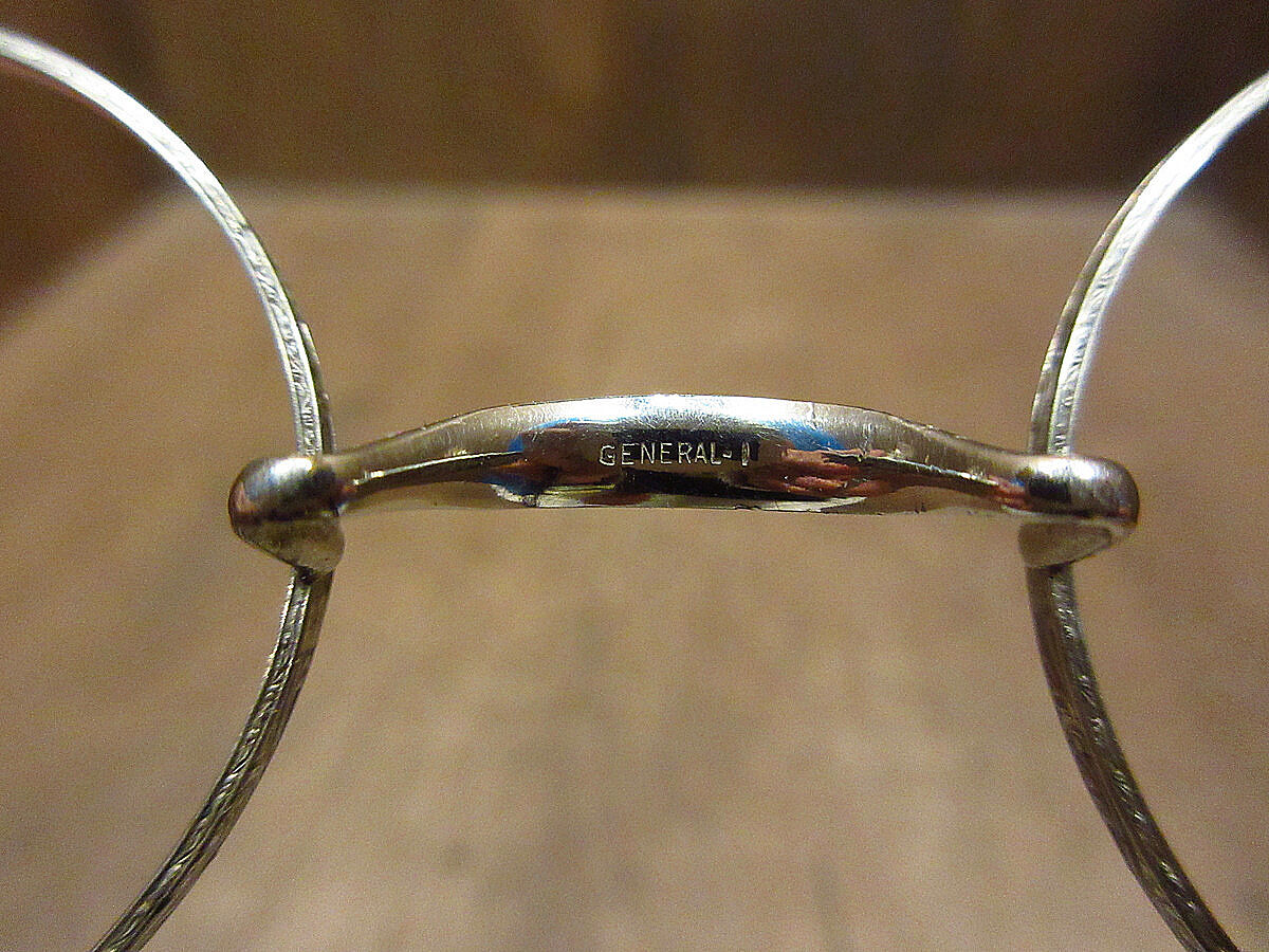 ビンテージ20's30's○GENERAL-1サイドマウント彫金ラウンド眼鏡