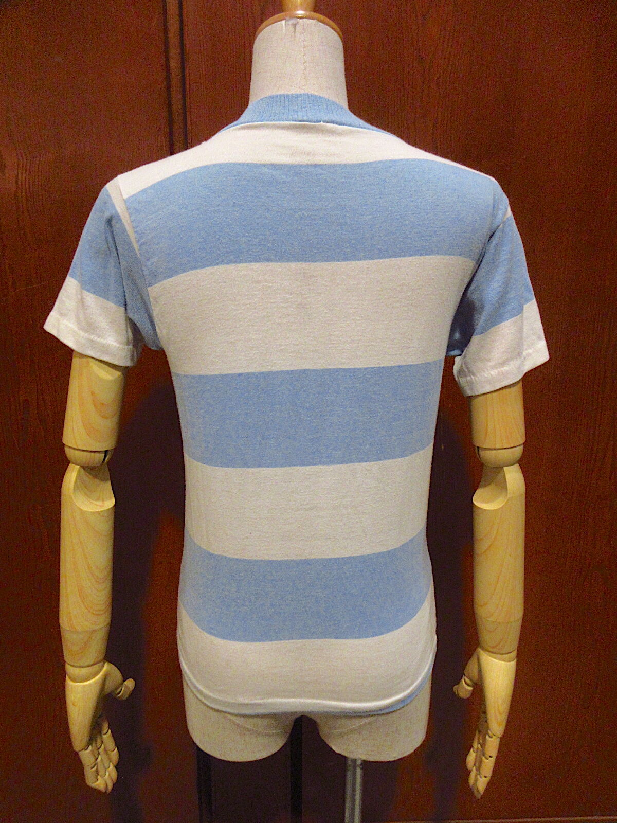 ビンテージ60's70's●DonmoorボーイズコットンワイドボーダーTシャツ水色×白size  16●220714r1-k-tsh古着太ボーダー子供服半袖シャツ