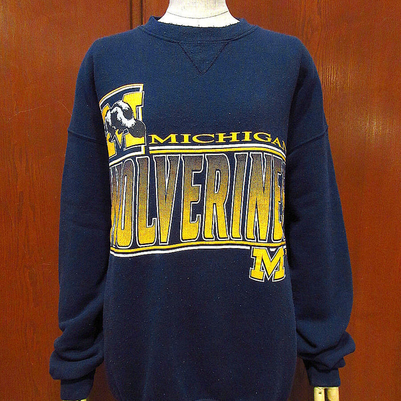 ビンテージ90's○MICHIGAN WOLVERINES裏起毛前Vプリントスウェット紺siz ビンテージ90's○MICHIGAN WOLVERINES裏起毛前Vプリントスウェット紺siz