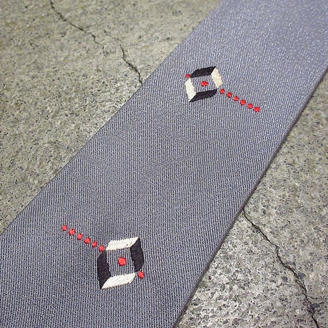 ビンテージ50's●Haband刺繍入りネクタイグレー●241219i6-nctロカビリーモッズアイビーアセテート幾何学模様