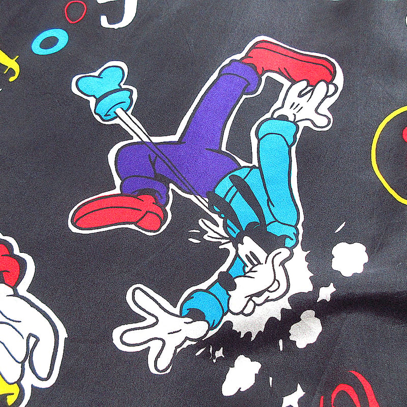ビンテージ70's○MICKEY UNLIMITEDグーフィー総柄シルク半袖シャツsize