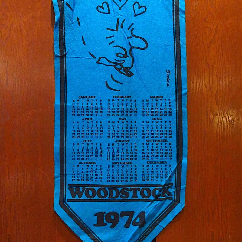 ビンテージ70's○1970's WOODSTOCKフェルトバナーカレンダー1974水色