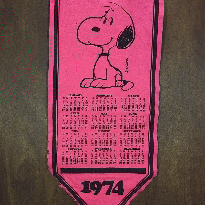 ビンテージ70's○スヌーピー1974年フェルトカレンダー ピンク