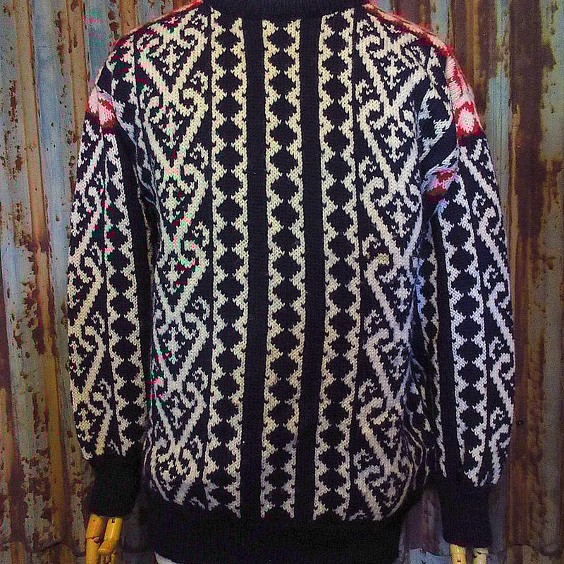 ビンテージ○DALE of NORWAY総柄セーター紺×白×赤size M○250108j3-