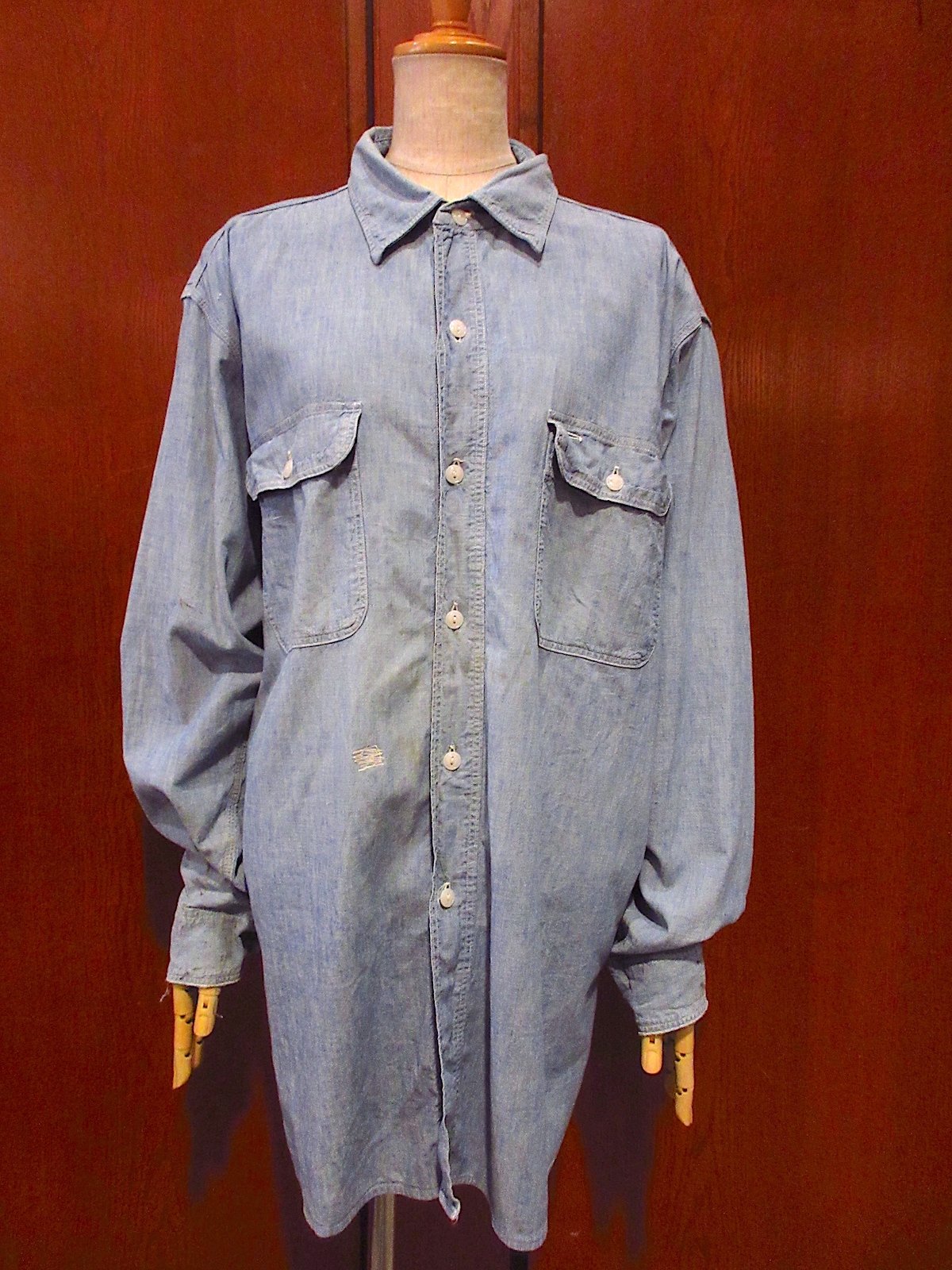 ビンテージ50s○PENNEY'Sマチ付きシャンブレーワークシャツ青 ビンテージ50s○PENNEY'Sマチ付きシャンブレーワークシャツ青