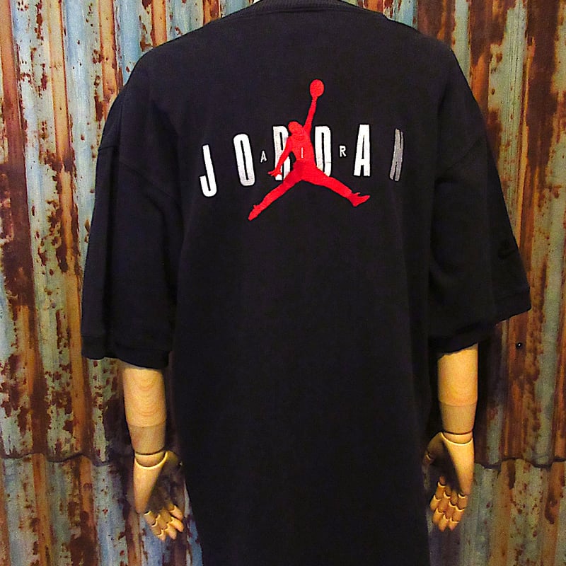 ビンテージ90's○NIKE AIR JORDANロゴ刺繍入りTシャツ黒○260218j2-m