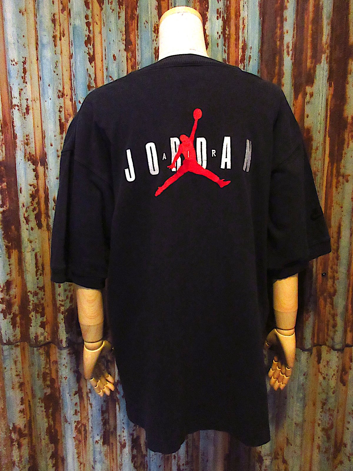 ビンテージ90's○NIKE AIR JORDANロゴ刺繍入りTシャツ黒○260218j2-m