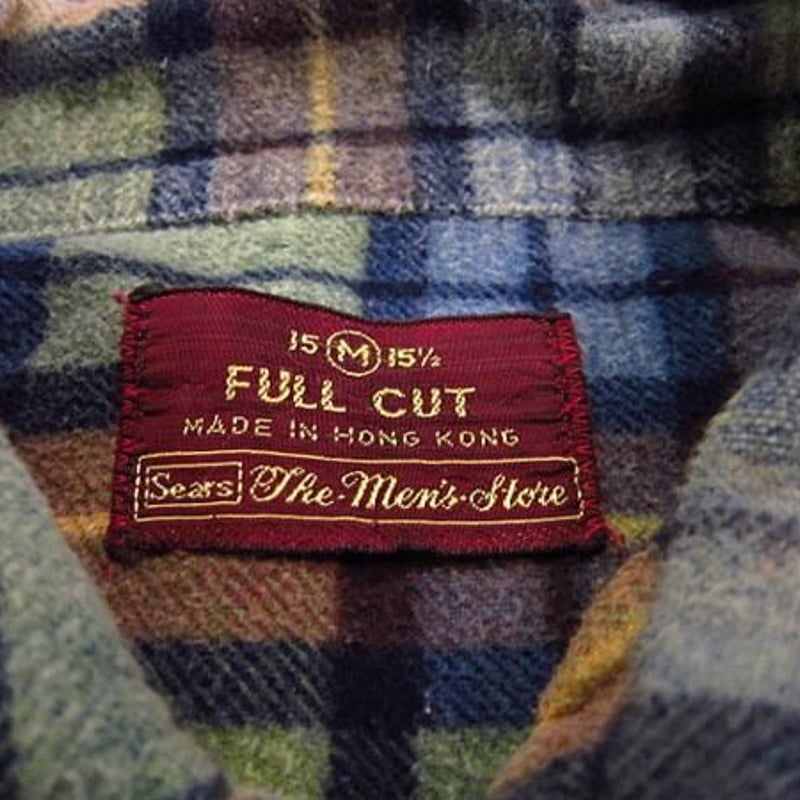 ビンテージ70's○Searsチェック柄プリントネルシャツM○odst 1970s長袖