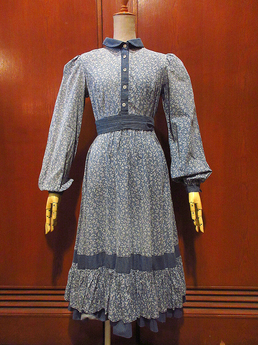 GUNNE SAX 70s ヴィンテージブルーフラワードレス - レディース