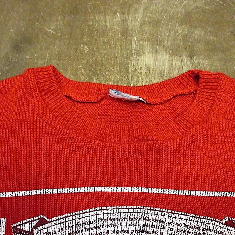 バドワイザーアクリルニット赤レッド 70s80sヴィンテージ古着レアBeer