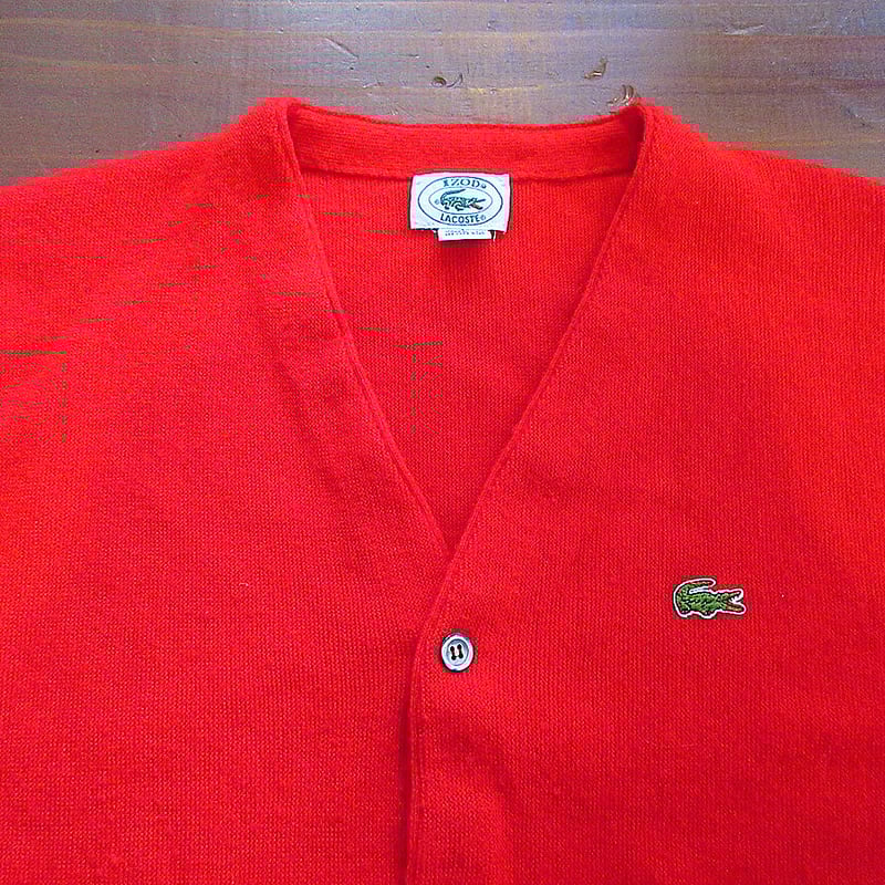 ビンテージ80's90's○LACOSTEアクリルカーディガン赤size L○250302k3