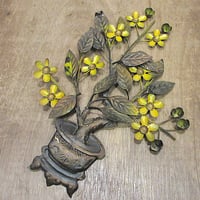 ビンテージ60’s~70’s●フラワーモチーフメタル壁掛け●250727z8-sign金属花ウォールデコインテリア雑貨ディスプレイ