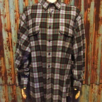 ビンテージ70's○DEADSTOCK Searsチェックプリントネルシャツsize S○25
