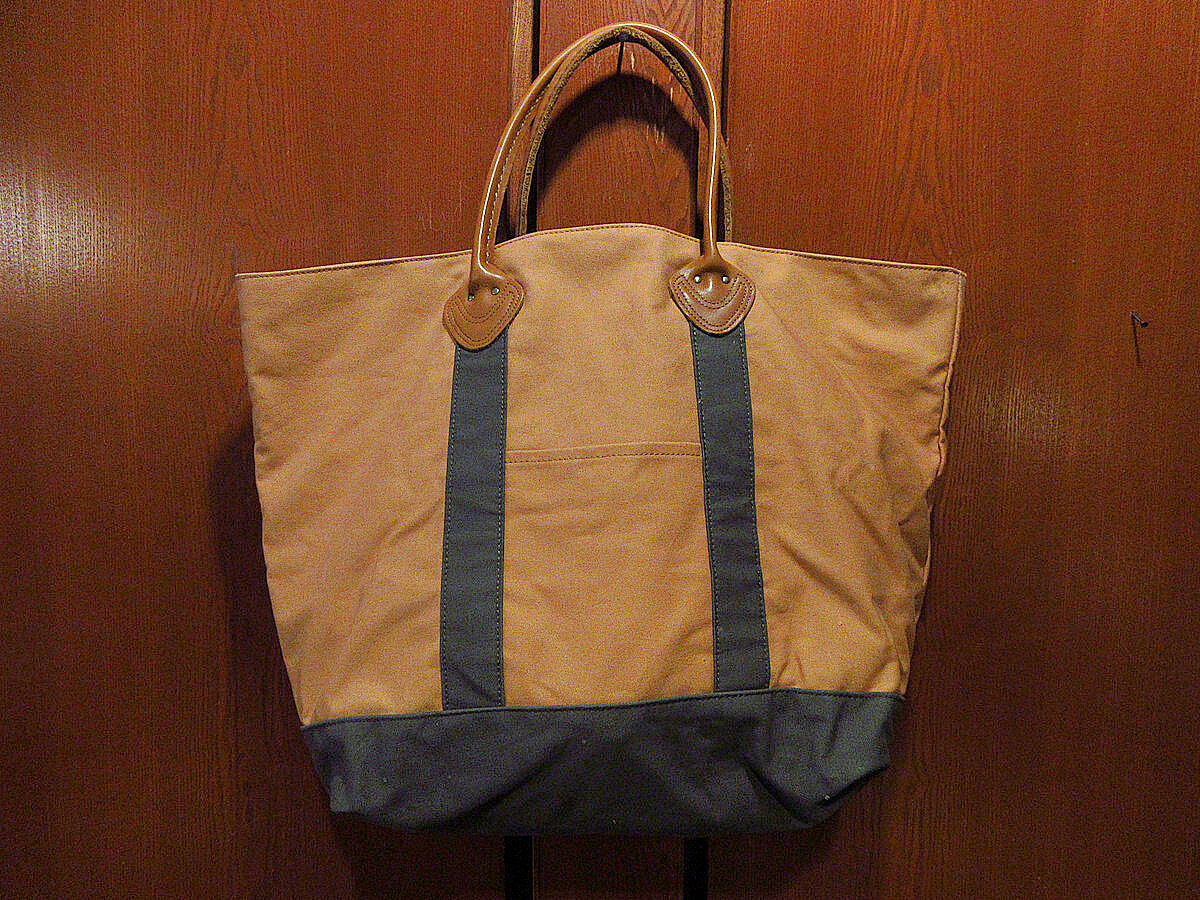 LLBean 山タグ レザーハンドル キャンバス トートバッグ ラージサイズ 古着 80s LL Bean 「Boat and Tote」 山タグ レザーハンドル