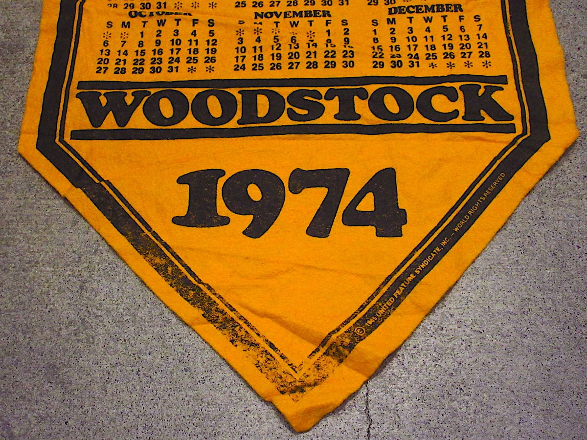 スヌーピー　ウッドストック　フェルトタペストリー　ヴィンテージカレンダー ビンテージ70's○WOODSTOCKフェルトバナーカレンダー1974