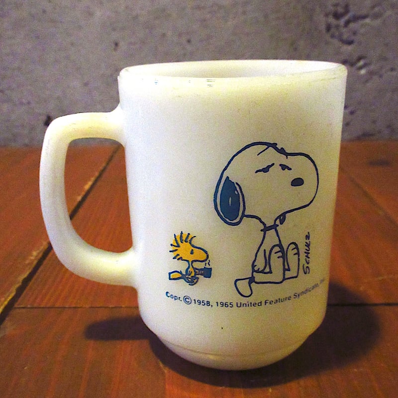 ビンテージ○Fire Kingスヌーピー＆ウッドストック9オンスマグ白