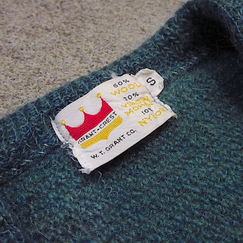 ビンテージ60's70's○GRANT CRESTモヘアカーディガン緑size S ビンテージ60's70's○GRANT CRESTモヘアカーディガン緑size S