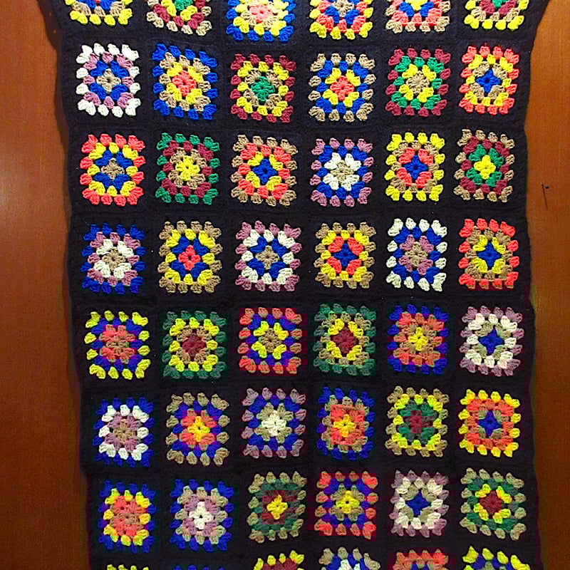 ビンテージ○かぎ針編みブランケットsize約115cm ×約180cm○240312c8-bl