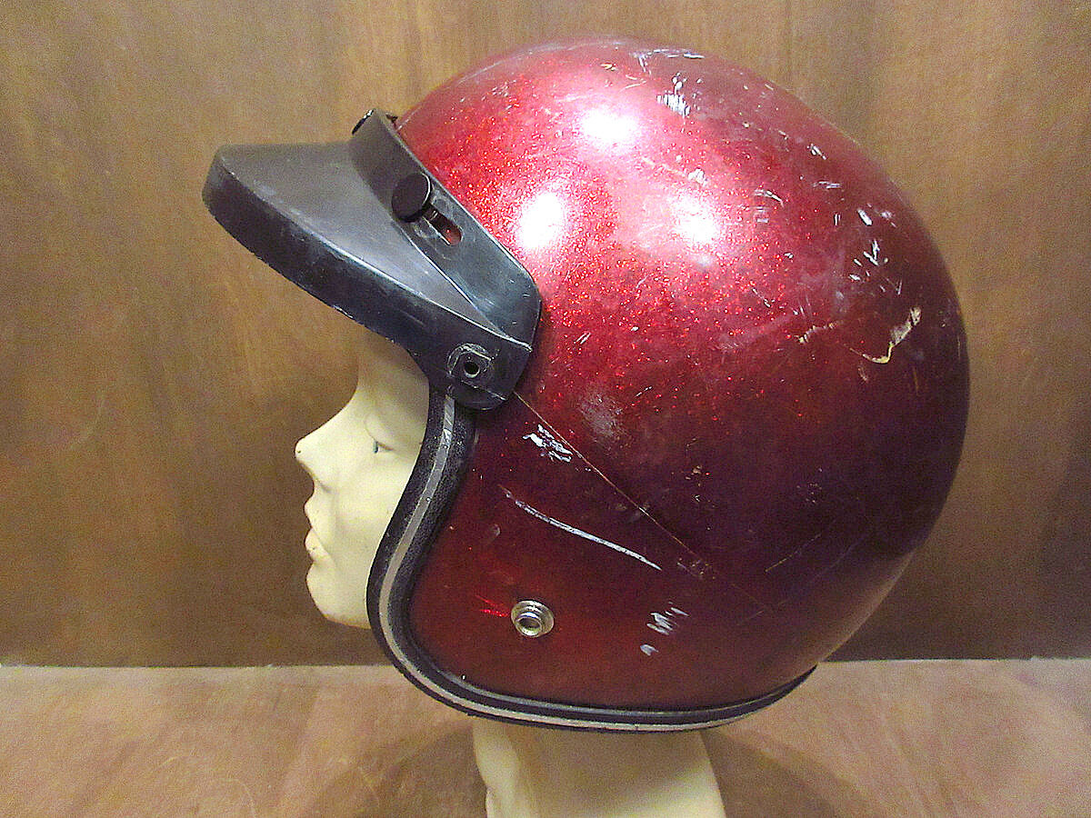 春先取りの ビンテージ70's○ジェットヘルメットメタリックレッド○230511j6-hlmtバイク用品1 セキュリティ・セーフティ