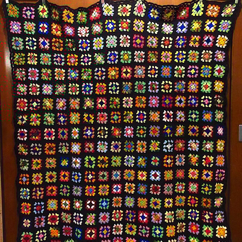 ビンテージ○かぎ針編みブランケットsize約183cm ×約157cm○231215c7-bl