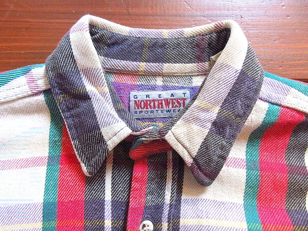 ビンテージ80's90's○NORTHWESTコットンチェックヘビーネルシャツsize