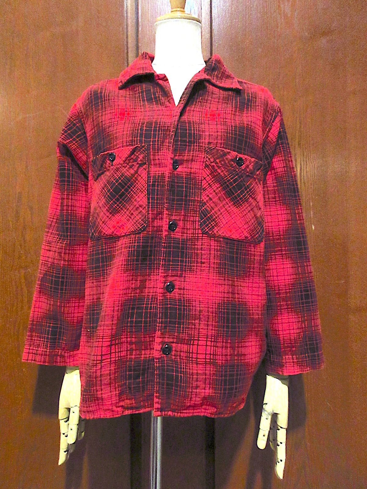ビンテージ50's○PENNEY'Sオンブレチェックコットンプリントネルシャツ