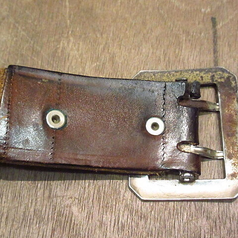 ビンテージ~60's○キッズ八角バックルダブルピンレザーベルト茶 ビンテージ~60's○キッズ八角バックルダブルピンレザーベルト茶