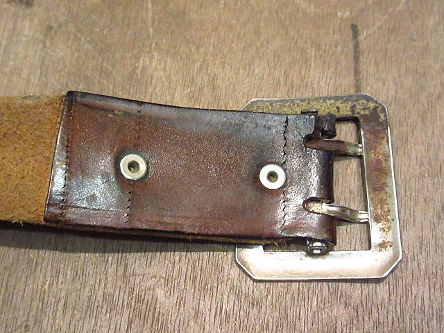 ビンテージ~60's○キッズ八角バックルダブルピンレザーベルト茶 ビンテージ~60's○キッズ八角バックルダブルピンレザーベルト茶
