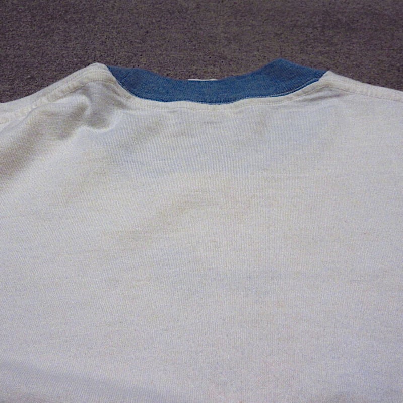 ビンテージ70's○ドナルドダック染み込みプリントリンガーTシャツsize
