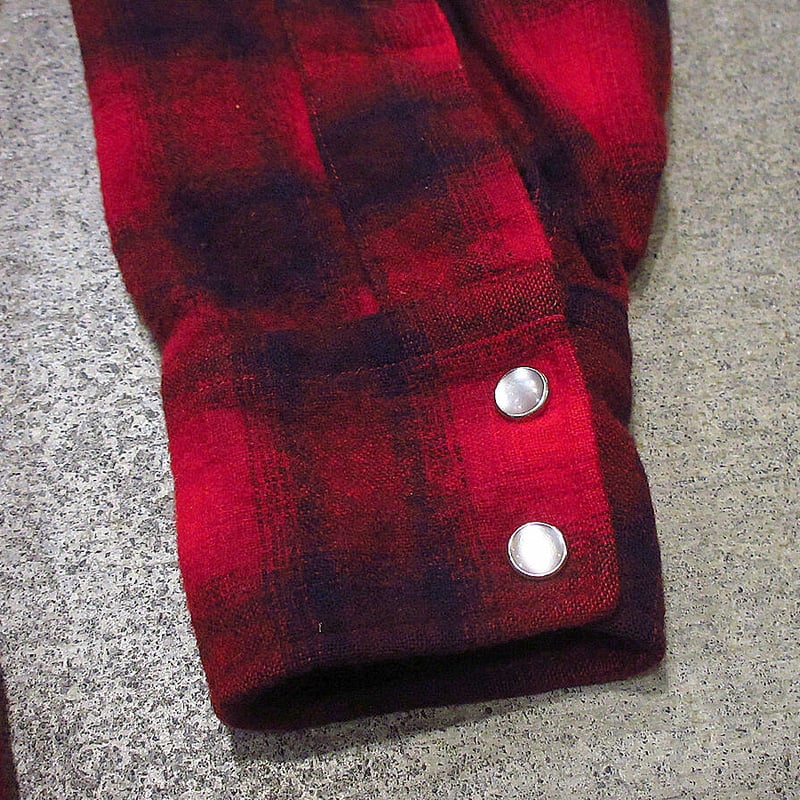 ビンテージ70's○PENDLETONシャドーチェックウールウエスタンシャツ赤