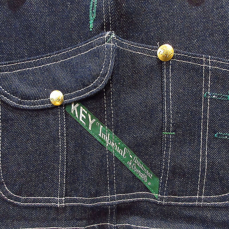 新品米国製80's90's KEYキーインディゴデニムオーバーオールW34×34 ビンテージ80's90's○DEADSTOCK KEYデニムオーバーオールW34 L29