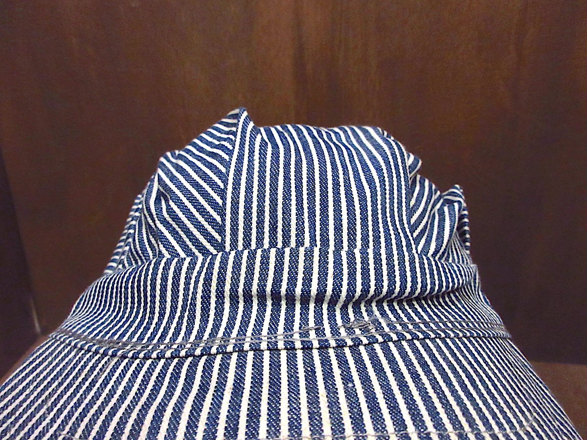 ビンテージ60's70's○ヒッコリーストライプワークキャップ紺×白size L