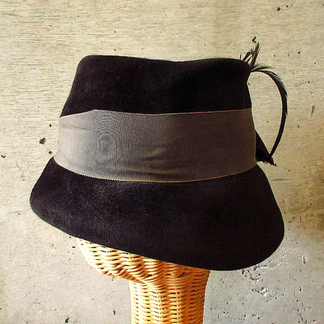 ビンテージ50’s60’s●レディースベロアハット黒size M●230911k5-w-ht-ot 1950s1960s帽子ファッション小物ブラックソフト帽