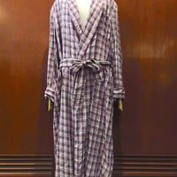ビンテージ40's50's●ウエストベルト付きチェックレーヨンガウン●250708m7-m-gwn猫目ボタンアウターバスローブメンズ古着