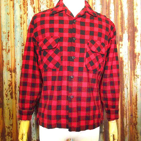 ビンテージ70’s●PENDLETONバッファローチェックウールループカラーシャツsize L●240302k1-m-lssh-wl 1970sペンドルトン長袖