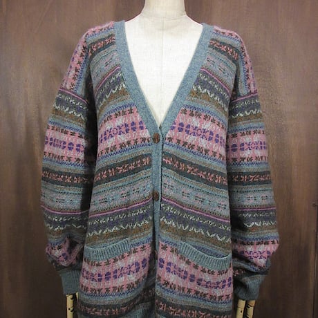 デコタロ！〜40’s Vintage カーディガン コの字どめ！激安 カーディガン オーバーサイズ ケーブル編み 切替デザイン Vネック