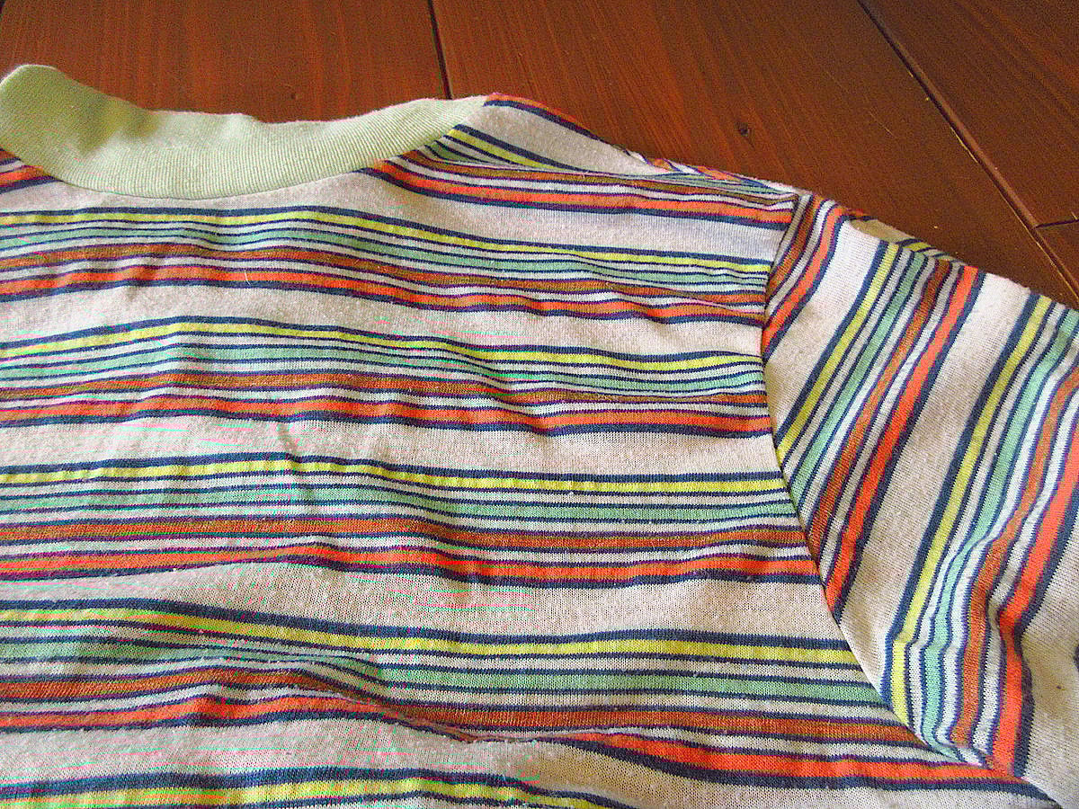 ビンテージ70's○マルチボーダータートルネックTシャツsize L