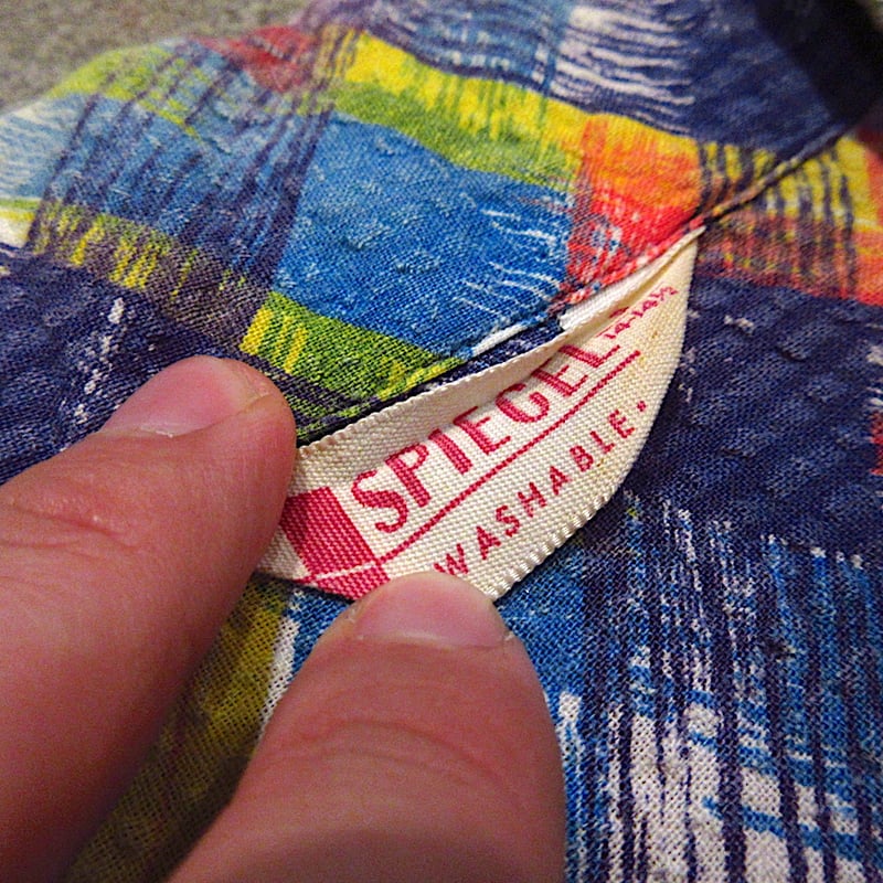 ビンテージ50's○SPIEGEL総柄シアサッカー半袖ループカラー