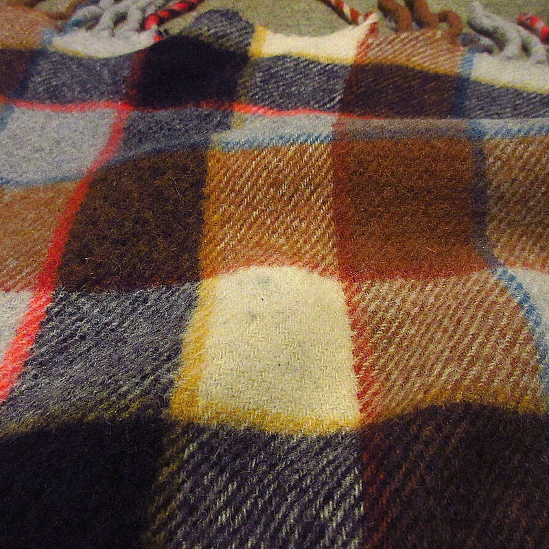 ビンテージ70's○PENDLETONチェックウールブランケットsize 171cm×142c