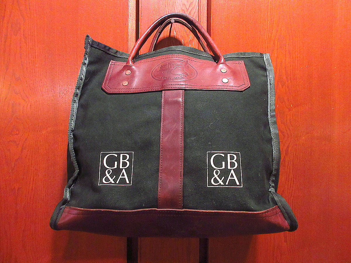 J.W. HULME CO.レザー×キャンバストートバッグ緑×茶○210706s8-bag-t...
