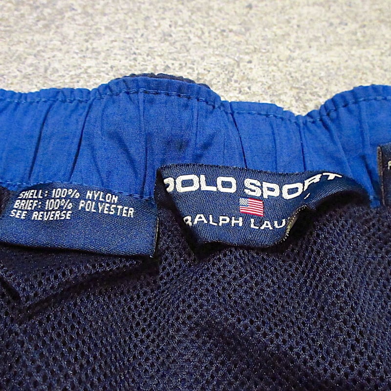 ビンテージ90's○RALPH LAUREN POLO SPORTナイロンスイムショーツ紺表記...