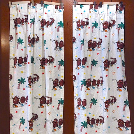 ビンテージ80’s●SEARSカリフォルニアレーズン総柄プリントコットンカーテン2点セットsize 約157cm×約60cm●240723m4-fbrシアーズインテリア雑貨
