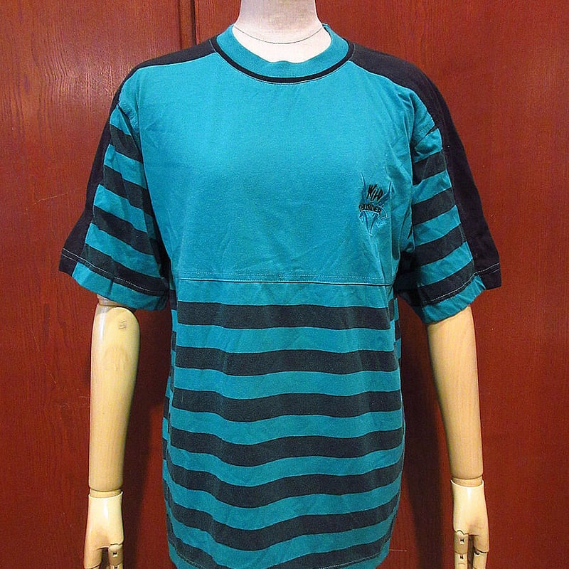 ビンテージ90's○WILD THUNDERボーダー×無地切り返しTシャツ緑 ビンテージ90's○WILD THUNDERボーダー×無地切り返しTシャツ緑
