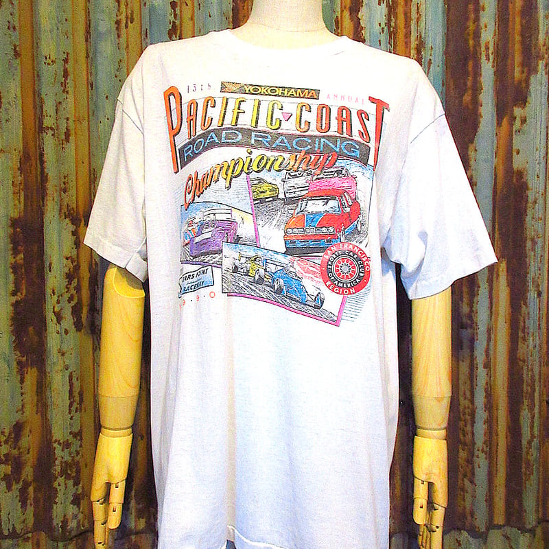 ビンテージ90's○PACIFIC COAST ROAD RACINGプリントTシャツ白siz