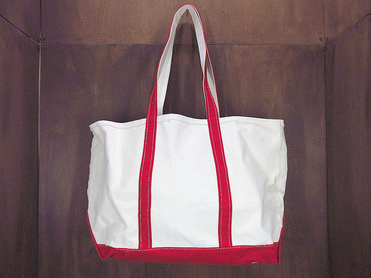 DEADSTOCK L.L.Bean刺繍入りキャンバストートバッグ赤×白○231203j1-b